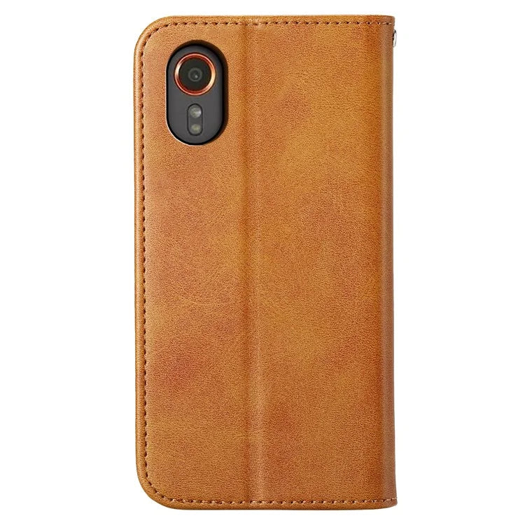 For Samsung Galaxy Xcover 7 Case PU Leather+TPU Rhombus Imprinted Cell Phone Stand Cover