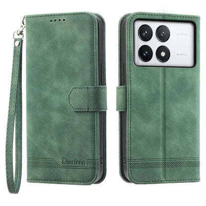 DIERFENG DF-03 Flip Phone Cover for Xiaomi Redmi K70E 5G / Poco X6 Pro 5G Lines Imprinted Wallet Stand Mobile Leather Case