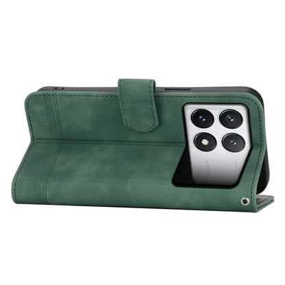 DIERFENG DF-03 Flip Phone Cover for Xiaomi Redmi K70E 5G / Poco X6 Pro 5G Lines Imprinted Wallet Stand Mobile Leather Case