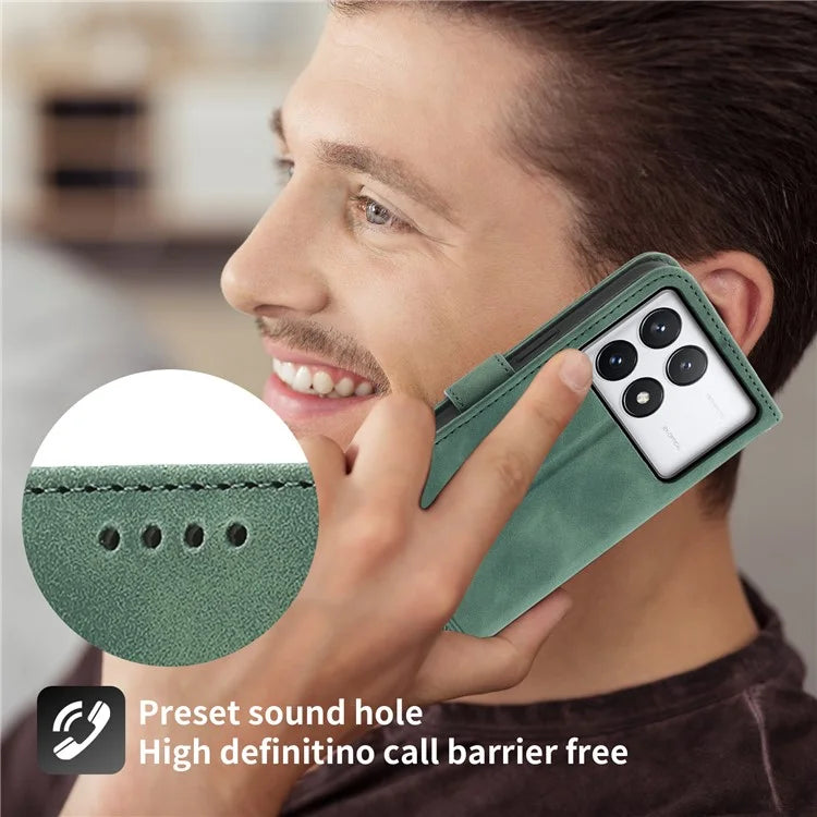 DIERFENG DF-03 Flip Phone Cover for Xiaomi Redmi K70E 5G / Poco X6 Pro 5G Lines Imprinted Wallet Stand Mobile Leather Case