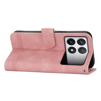 DIERFENG DF-03 Flip Phone Cover for Xiaomi Redmi K70E 5G / Poco X6 Pro 5G Lines Imprinted Wallet Stand Mobile Leather Case