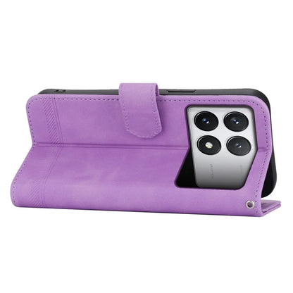DIERFENG DF-03 Flip Phone Cover for Xiaomi Redmi K70E 5G / Poco X6 Pro 5G Lines Imprinted Wallet Stand Mobile Leather Case