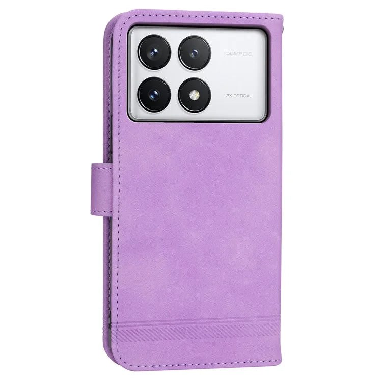 DIERFENG DF-03 Flip Phone Cover for Xiaomi Redmi K70E 5G / Poco X6 Pro 5G Lines Imprinted Wallet Stand Mobile Leather Case