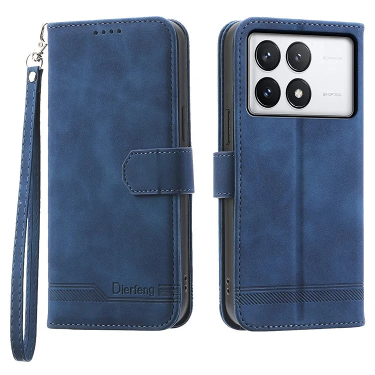 DIERFENG DF-03 Flip Phone Cover for Xiaomi Redmi K70E 5G / Poco X6 Pro 5G Lines Imprinted Wallet Stand Mobile Leather Case