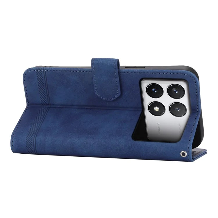 DIERFENG DF-03 Flip Phone Cover for Xiaomi Redmi K70E 5G / Poco X6 Pro 5G Lines Imprinted Wallet Stand Mobile Leather Case