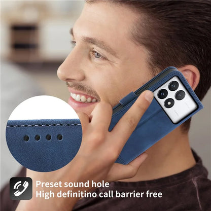 DIERFENG DF-03 Flip Phone Cover for Xiaomi Redmi K70E 5G / Poco X6 Pro 5G Lines Imprinted Wallet Stand Mobile Leather Case