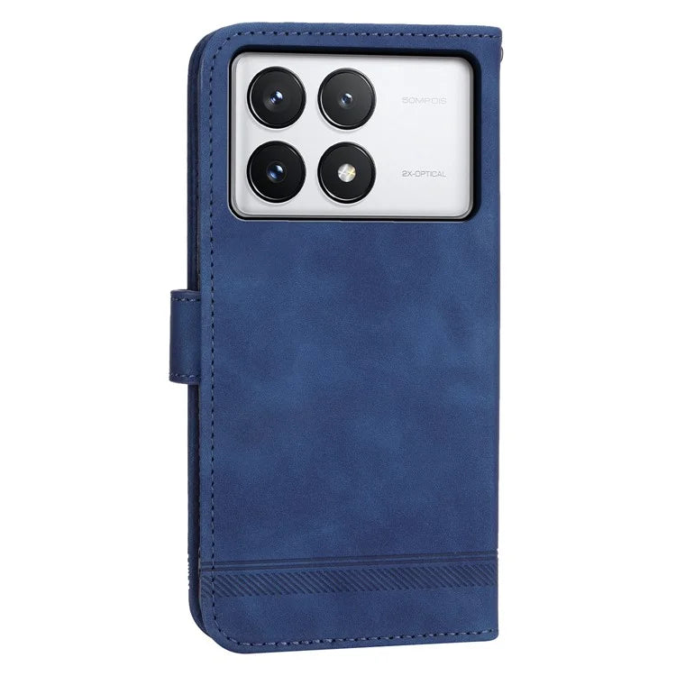 DIERFENG DF-03 Flip Phone Cover for Xiaomi Redmi K70E 5G / Poco X6 Pro 5G Lines Imprinted Wallet Stand Mobile Leather Case