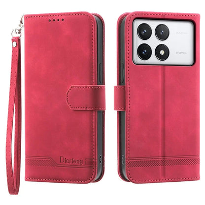DIERFENG DF-03 Flip Phone Cover for Xiaomi Redmi K70E 5G / Poco X6 Pro 5G Lines Imprinted Wallet Stand Mobile Leather Case