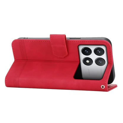 DIERFENG DF-03 Flip Phone Cover for Xiaomi Redmi K70E 5G / Poco X6 Pro 5G Lines Imprinted Wallet Stand Mobile Leather Case