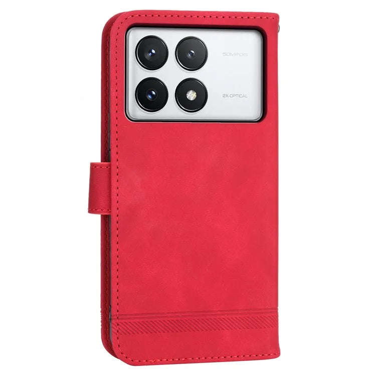 DIERFENG DF-03 Flip Phone Cover for Xiaomi Redmi K70E 5G / Poco X6 Pro 5G Lines Imprinted Wallet Stand Mobile Leather Case