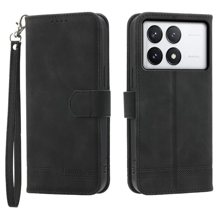 DIERFENG DF-03 Flip Phone Cover for Xiaomi Redmi K70E 5G / Poco X6 Pro 5G Lines Imprinted Wallet Stand Mobile Leather Case