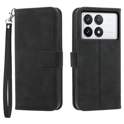 DIERFENG DF-03 Flip Phone Cover for Xiaomi Redmi K70E 5G / Poco X6 Pro 5G Lines Imprinted Wallet Stand Mobile Leather Case