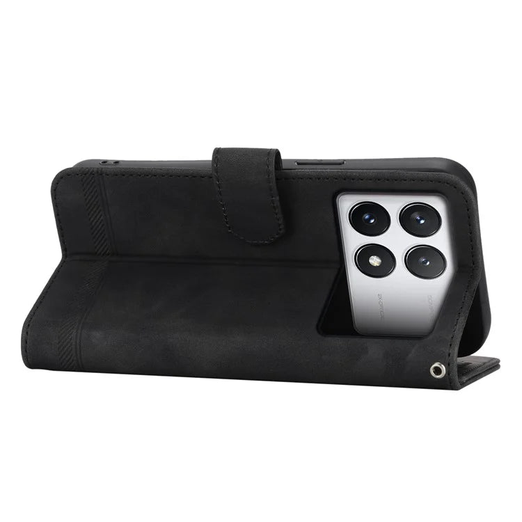 DIERFENG DF-03 Flip Phone Cover for Xiaomi Redmi K70E 5G / Poco X6 Pro 5G Lines Imprinted Wallet Stand Mobile Leather Case