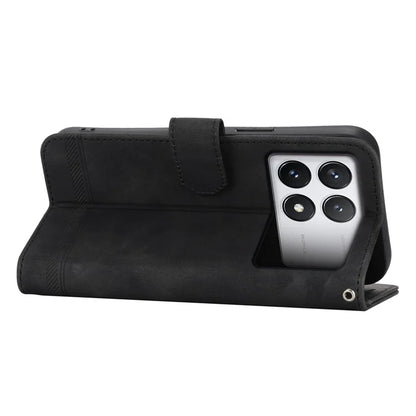 DIERFENG DF-03 Flip Phone Cover for Xiaomi Redmi K70E 5G / Poco X6 Pro 5G Lines Imprinted Wallet Stand Mobile Leather Case