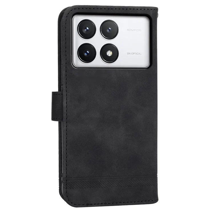 DIERFENG DF-03 Flip Phone Cover for Xiaomi Redmi K70E 5G / Poco X6 Pro 5G Lines Imprinted Wallet Stand Mobile Leather Case