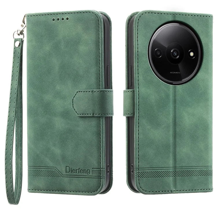 DIERFENG DF-03 Flip Cover for Xiaomi Redmi A3 Shockproof Imprinted Wallet Stand Mobile Leather Case