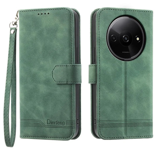 DIERFENG DF-03 Flip Cover for Xiaomi Redmi A3 Shockproof Imprinted Wallet Stand Mobile Leather Case