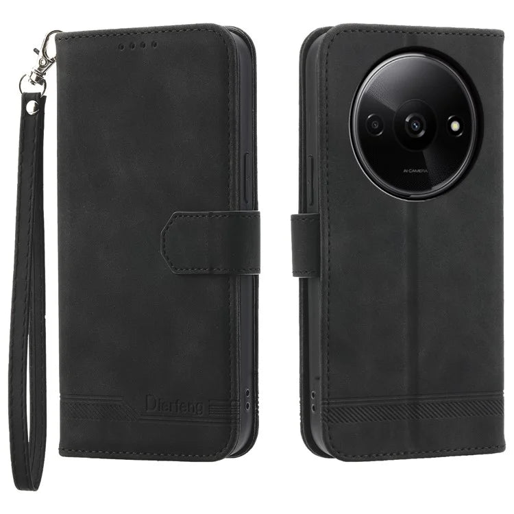 DIERFENG DF-03 Flip Cover for Xiaomi Redmi A3 Shockproof Imprinted Wallet Stand Mobile Leather Case