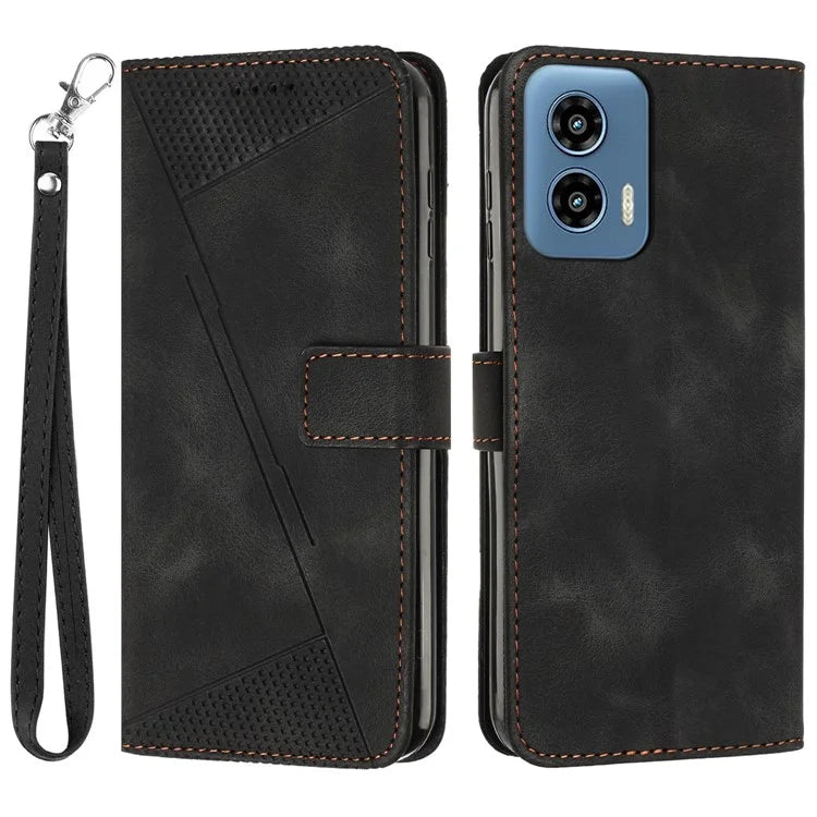 For Motorola Moto G34 5G Wallet Case Triangle Imprinted Shockproof Phone Cover