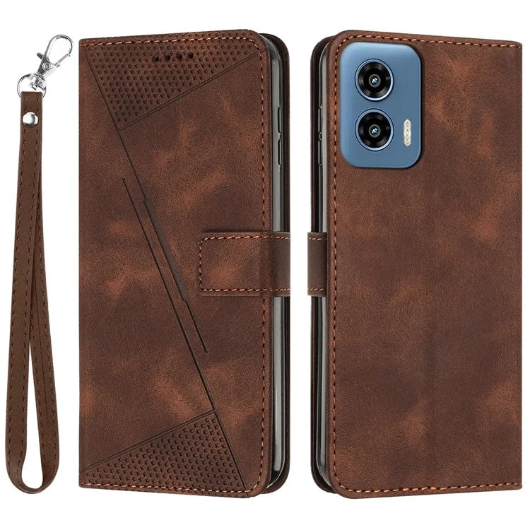 For Motorola Moto G34 5G Wallet Case Triangle Imprinted Shockproof Phone Cover
