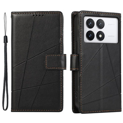 DF-06 For Xiaomi Poco X6 Pro 5G / Redmi K70E 5G Case Line Imprinted Leather Wallet Phone Cover