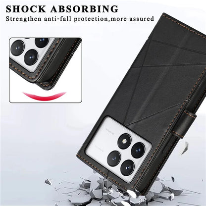 DF-06 For Xiaomi Poco X6 Pro 5G / Redmi K70E 5G Case Line Imprinted Leather Wallet Phone Cover