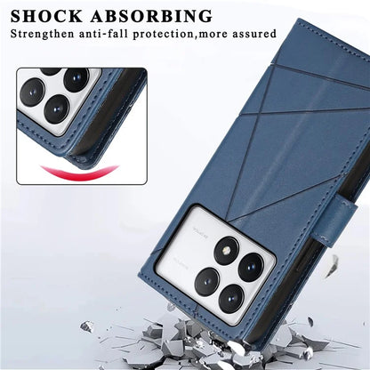 DF-06 For Xiaomi Poco X6 Pro 5G / Redmi K70E 5G Case Line Imprinted Leather Wallet Phone Cover