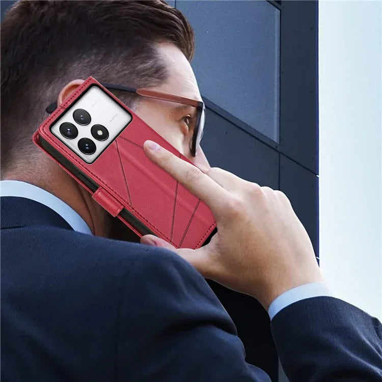 DF-06 For Xiaomi Poco X6 Pro 5G / Redmi K70E 5G Case Line Imprinted Leather Wallet Phone Cover