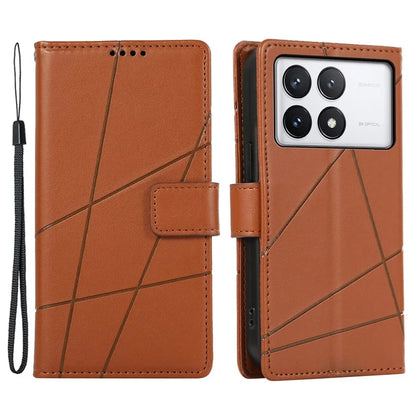 DF-06 For Xiaomi Poco X6 Pro 5G / Redmi K70E 5G Case Line Imprinted Leather Wallet Phone Cover