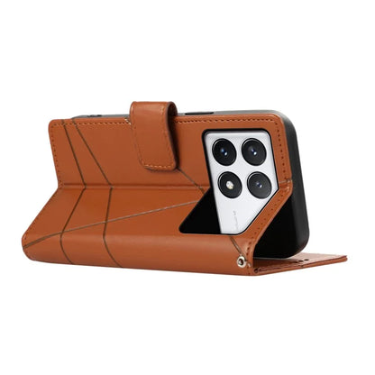 DF-06 For Xiaomi Poco X6 Pro 5G / Redmi K70E 5G Case Line Imprinted Leather Wallet Phone Cover