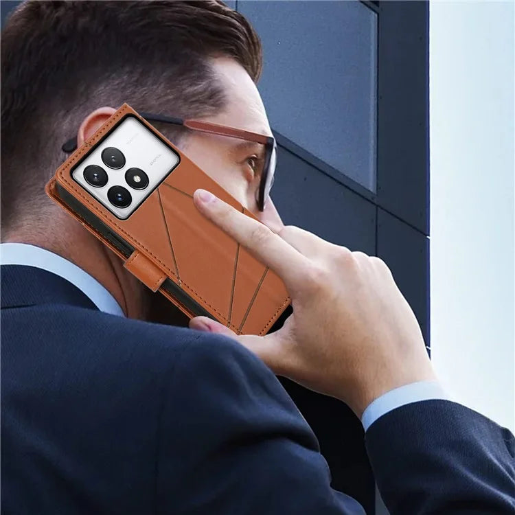 DF-06 For Xiaomi Poco X6 Pro 5G / Redmi K70E 5G Case Line Imprinted Leather Wallet Phone Cover