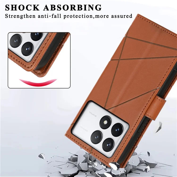 DF-06 For Xiaomi Poco X6 Pro 5G / Redmi K70E 5G Case Line Imprinted Leather Wallet Phone Cover