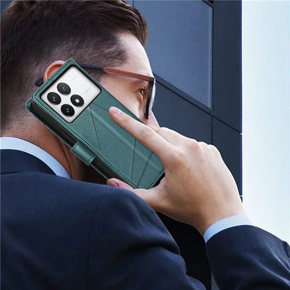 DF-06 For Xiaomi Poco X6 Pro 5G / Redmi K70E 5G Case Line Imprinted Leather Wallet Phone Cover