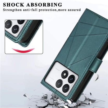 DF-06 For Xiaomi Poco X6 Pro 5G / Redmi K70E 5G Case Line Imprinted Leather Wallet Phone Cover