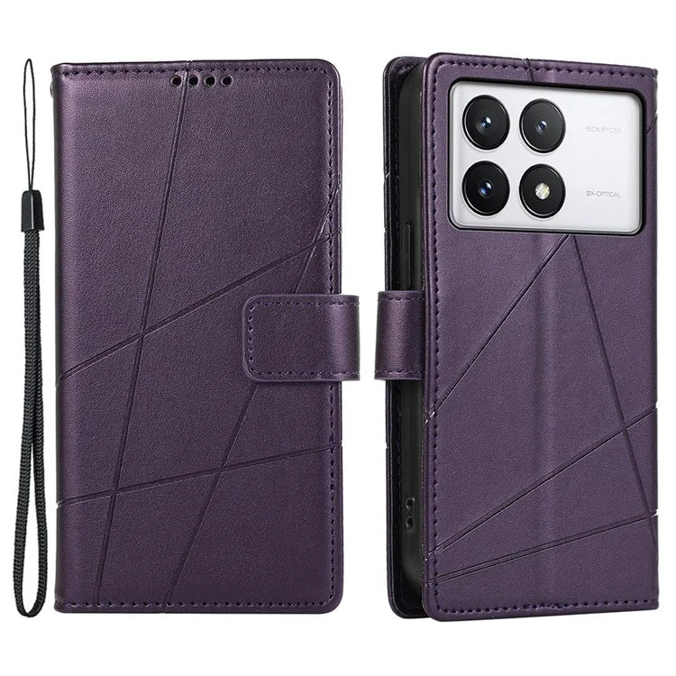 DF-06 For Xiaomi Poco X6 Pro 5G / Redmi K70E 5G Case Line Imprinted Leather Wallet Phone Cover