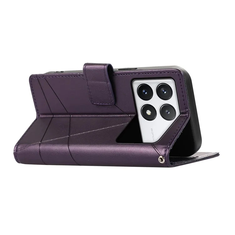 DF-06 For Xiaomi Poco X6 Pro 5G / Redmi K70E 5G Case Line Imprinted Leather Wallet Phone Cover