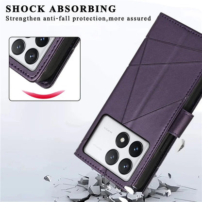 DF-06 For Xiaomi Poco X6 Pro 5G / Redmi K70E 5G Case Line Imprinted Leather Wallet Phone Cover