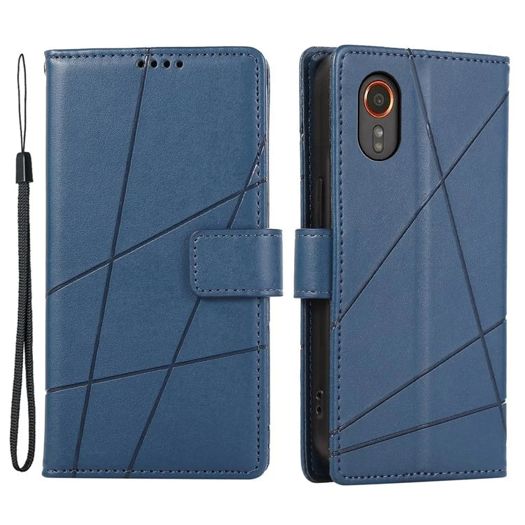 DF-06 For Samsung Galaxy Xcover 7 Case Line Imprinted PU Leather Wallet Phone Cover