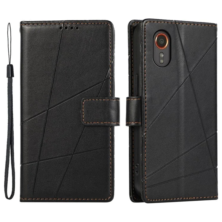 DF-06 For Samsung Galaxy Xcover 7 Case Line Imprinted PU Leather Wallet Phone Cover