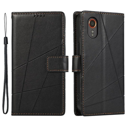 DF-06 For Samsung Galaxy Xcover 7 Case Line Imprinted PU Leather Wallet Phone Cover