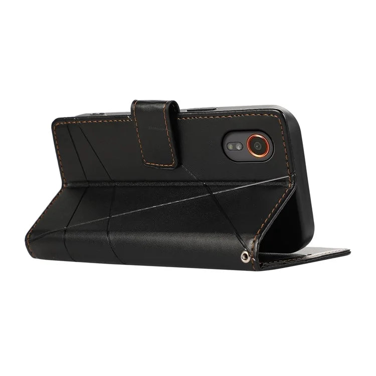 DF-06 For Samsung Galaxy Xcover 7 Case Line Imprinted PU Leather Wallet Phone Cover