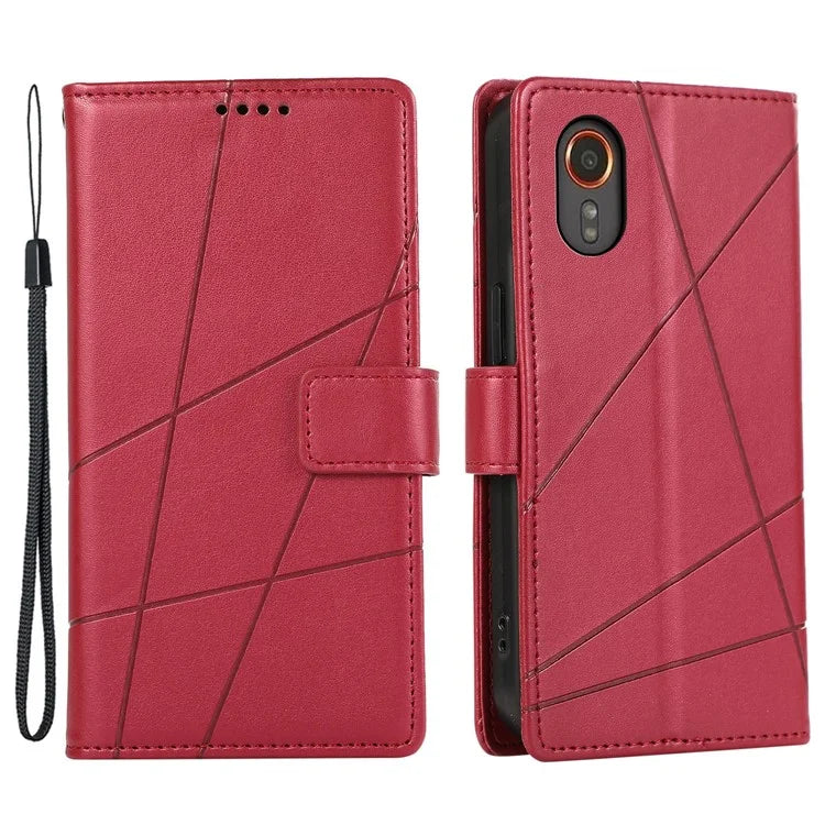 DF-06 For Samsung Galaxy Xcover 7 Case Line Imprinted PU Leather Wallet Phone Cover