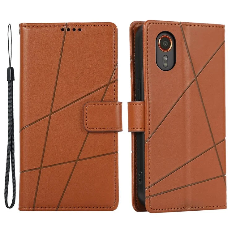 DF-06 For Samsung Galaxy Xcover 7 Case Line Imprinted PU Leather Wallet Phone Cover