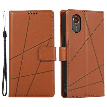 DF-06 For Samsung Galaxy Xcover 7 Case Line Imprinted PU Leather Wallet Phone Cover