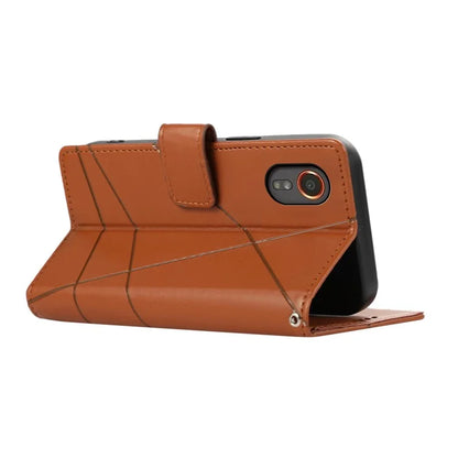 DF-06 For Samsung Galaxy Xcover 7 Case Line Imprinted PU Leather Wallet Phone Cover