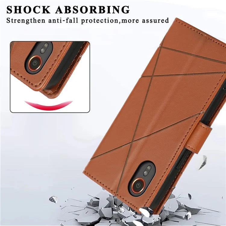 DF-06 For Samsung Galaxy Xcover 7 Case Line Imprinted PU Leather Wallet Phone Cover