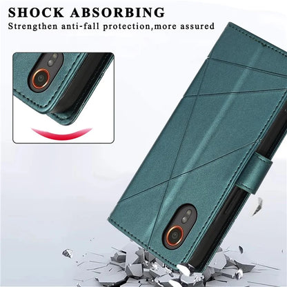 DF-06 For Samsung Galaxy Xcover 7 Case Line Imprinted PU Leather Wallet Phone Cover