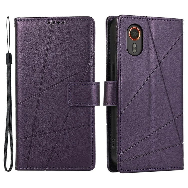 DF-06 For Samsung Galaxy Xcover 7 Case Line Imprinted PU Leather Wallet Phone Cover