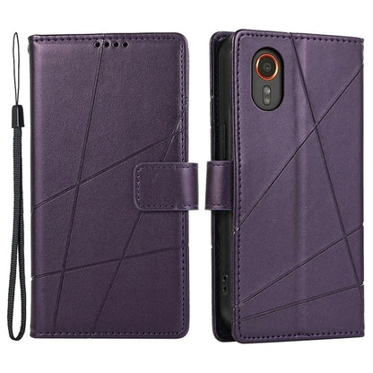 DF-06 For Samsung Galaxy Xcover 7 Case Line Imprinted PU Leather Wallet Phone Cover