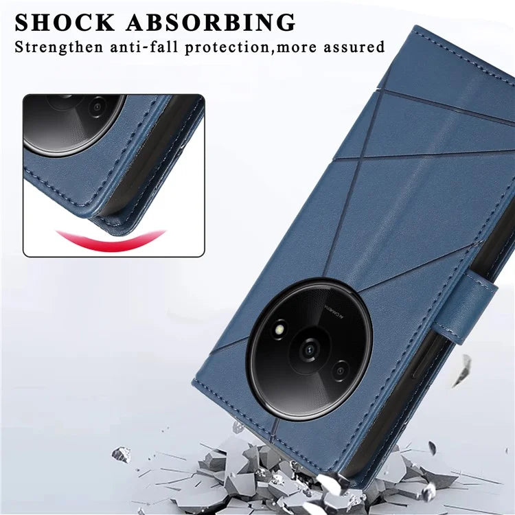 DF-06 For Xiaomi Redmi A3 Wallet Case Line Imprinted Flip Leather Phone Cover